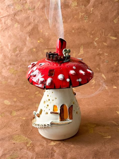 Fairy House Incense Burner Ceramic Lantern Ceramic Mushroom