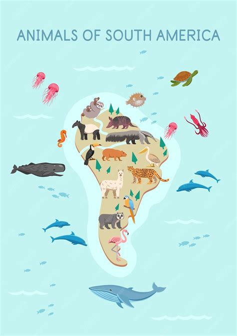 Animais Da América Do Sul - Mapa de animais do sul da américa | Vetor Premium
