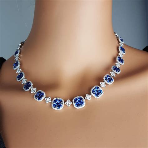 DiamondTown 21 23 Carat Vivid Blue Sapphire And Diamond Necklace At