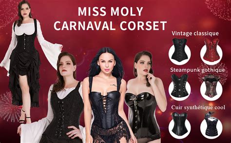 MISS MOLY Femme Sexy Corset Vintage Faux Cuir Babydoll Lingerie Basque