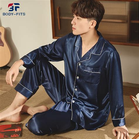 Wholesale Men Silk Satin Pyjamas Set Long Sleeves Sleepwear Pajamas