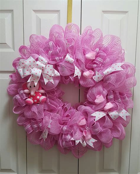 Baby Girl Wreath Pink Deco Mesh Wreath Baby Girl Deco Mesh Etsy