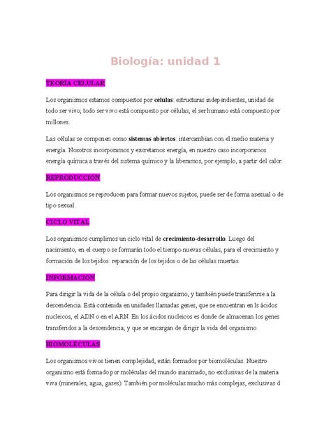 UI y UII Biología Biología unidad 1 TEORÍA CELULAR Los organismos