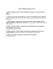 Critical Thinking Assignment Docx Critical Thinking Assignment Exam