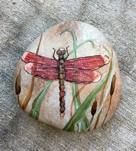 Red Dragonfly Painted On A Rock Dragonfly Painting Painted Rocks