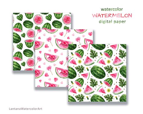 Watermelon Digital Paper Watercolor Watermelon Seamless Etsy