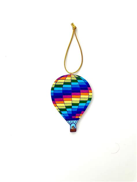 Hot Air Balloon Ornament Handmade Wood Colorful Painted Ornament For