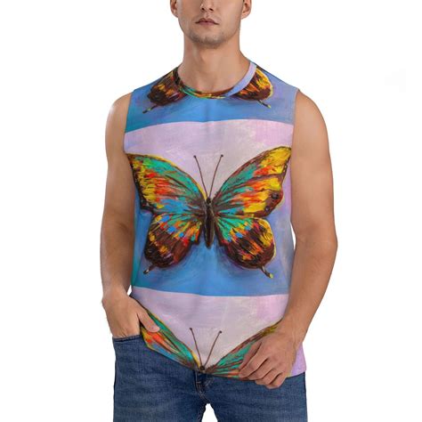 Easygdp Oil Painting Beautiful Butterfly Men S Breathable Tank Tops