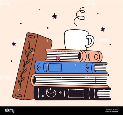 Stack Of Books And Cup Of Coffee Love Reading Vector Illustration