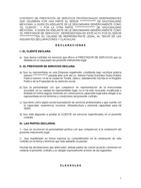 Contrato De Prestación De Servicios Modelo De Contrato Para