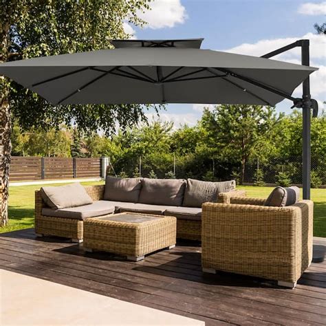 Jearey 10 Ft X 10 Ft Square Two Tier Top Rotation Outdoor Cantilever Patio Umbrella With Cover