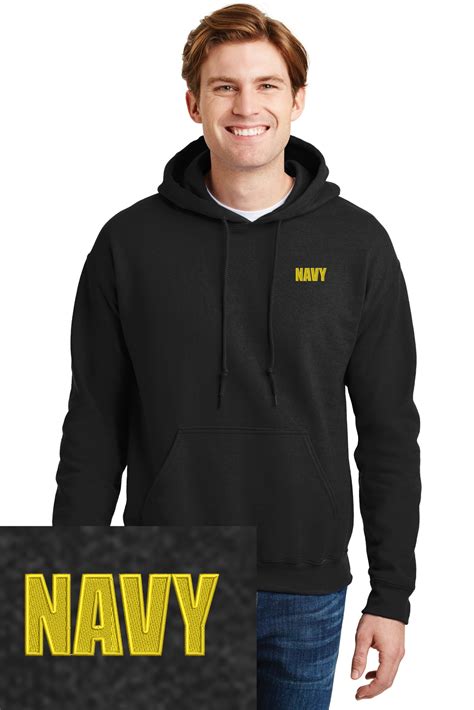 Us Navy Logo Embroidered Black Hoodie Pullover Hooded Sweatshirt