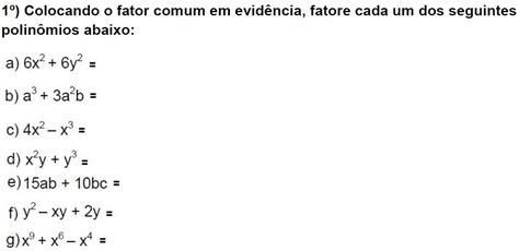 Lista de Exercícios Fatoração matematica a b