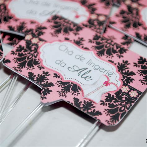 Bandeirinha Lanche Chá de Lingerie Arabesco Preto e Rosa Elo7