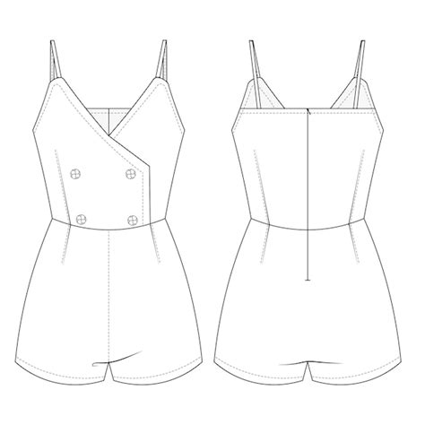 Premium Vector Shoulder Straps Buttoned Short Jumpsuit Template