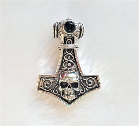 Skull Thor Hammer Pendant STERLING SILVER 925 Black Onyx Etsy