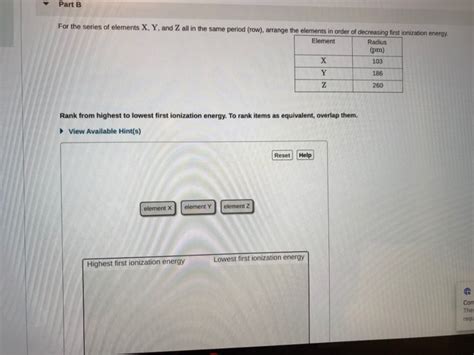 Solved Part B For The Series Of Elements X Y And Z All In Chegg