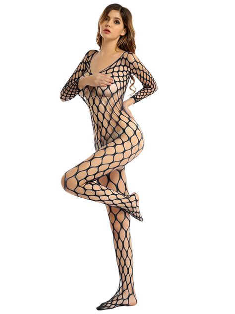 Us Womens Full Bodystocking Bodysuit Open Crotch Lingerie See Through