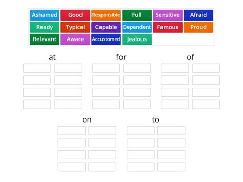 Adjective Preposition Colocation Match Up Group Sort