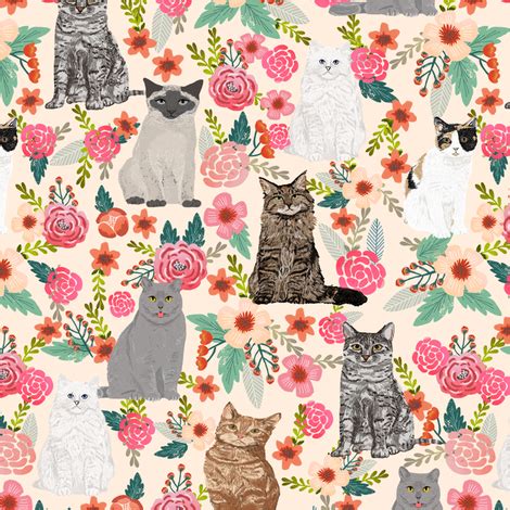 Cats In Flowers Garden Florals Watercolor Flowers Florals Spring Cream