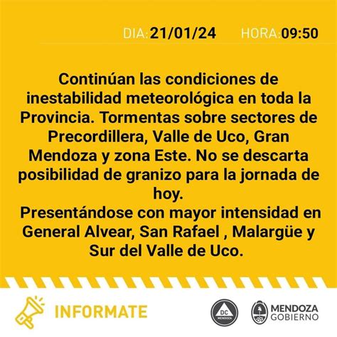 Rige una alerta amarilla por tormentas en Mendoza qué zonas afectará