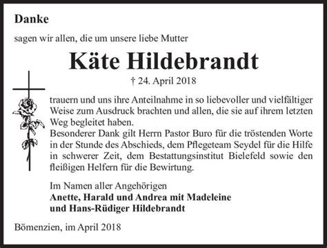 Traueranzeigen Von K Te Hildebrandt Abschied Nehmen De