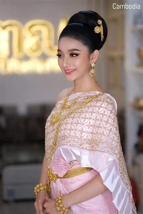 Beautiful Khmer Lady With Traditional Costume Sbai Cambodia