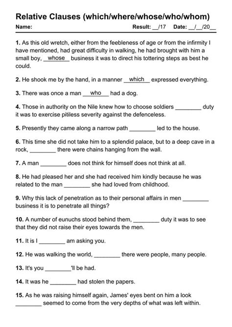 Relative Clauses Test In English Grammar Worksheets