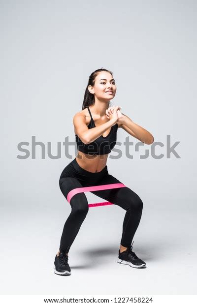 Slim Blonde Woman Doing Squats Fitness Stock Photo 1227458224