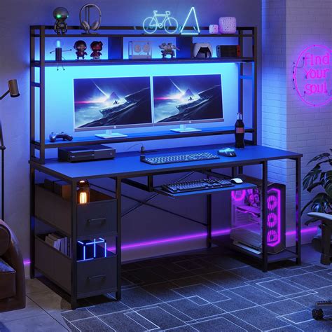 Sikaic 55 Inches LED Gaming Desk with Storage Black