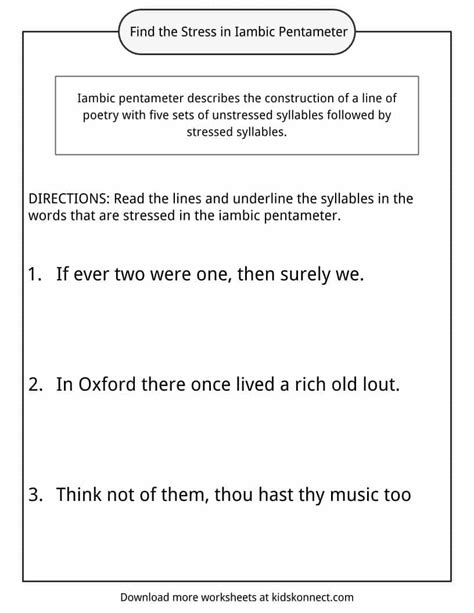 Iambic Pentameter Examples, Definition and Worksheets | KidsKonnect