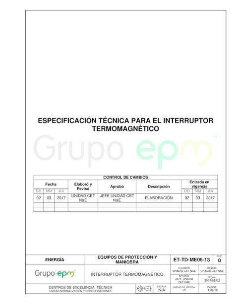 Pdf Especificaci N T Cnica Para El Interruptor Pdf Filemontaje Riel