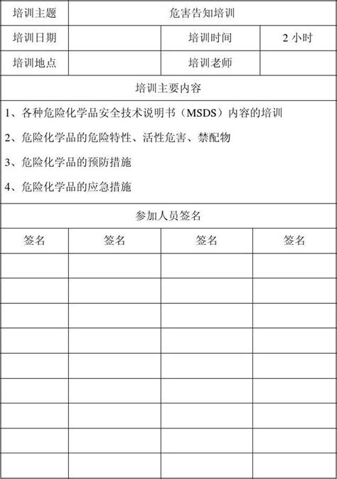 危害告知及msds培训记录word文档在线阅读与下载免费文档