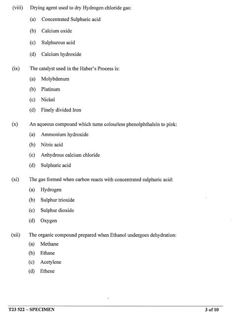 Icse Chemistry Specimen Paper 2023 Cisce Class 10 Chemistry Sample