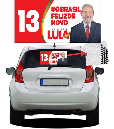 Adesivo Perfurado Lula 2022 Para Vidro Carro 60x30 Parcelamento Sem Juros