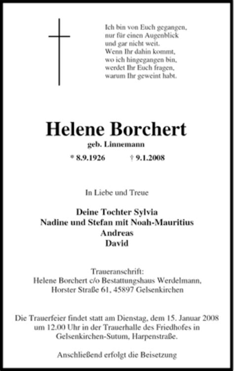 Traueranzeigen Von Helene Borchert Trauer In NRW De