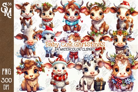 Baby Cow Christmas Sublimation Clipart Graphic By Stevenmunoz