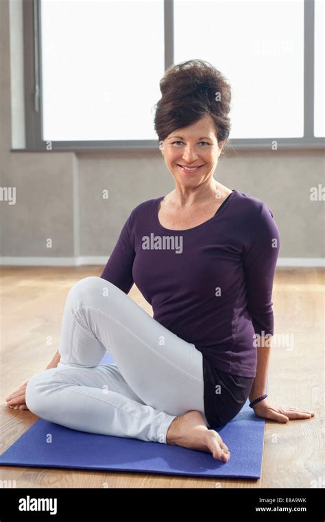 Mature Woman Portrait Fit Wellness Yoga Position Stock Photo Alamy