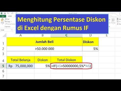 Cara Menghitung Persentase Diskon Di Excel Dengan Rumus If Youtube