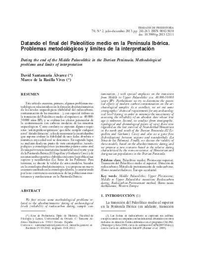 Datando El Final Del Paleol Tico Medio En La Pen Nsula Ib Rica