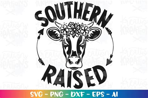 Southern Raised Svg Farm Svg Heifer Cow Girl Cute Design Cut Etsy Uk