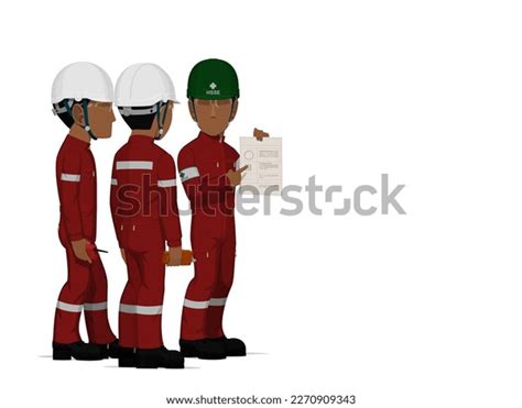 Hsse Officer Instructing Workers On White Stock Vector Royalty Free