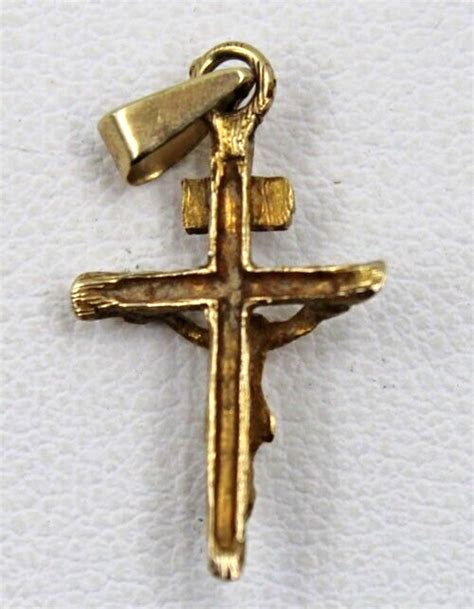 K Yellow Gold Inri Crucifix Tiny Cross Pendant Grams Inch Ebay