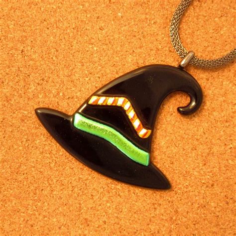 Witch Hat Pendant Fused Glass And Dichroic Halloween Necklace Sorcerers Jewelry Fused Glass