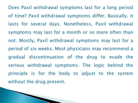 Paxil withdrawal symptoms does it last long