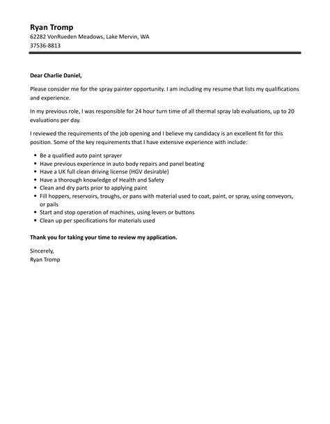 Spray Painter Cover Letter Velvet Jobs