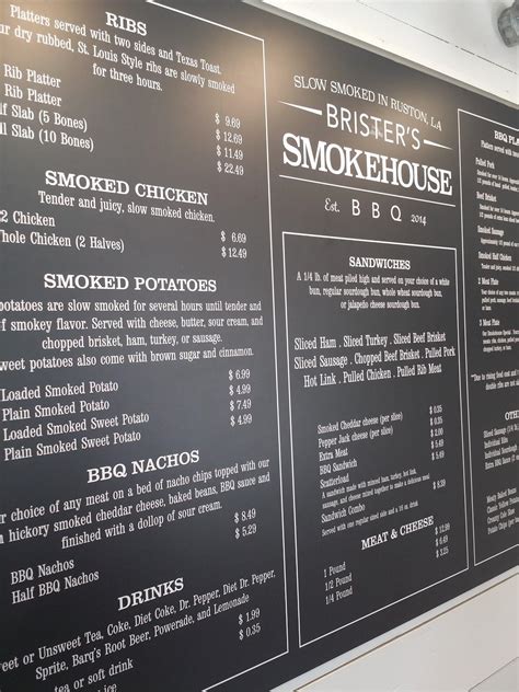 Menu At Brister S Smokehouse Bbq Ruston