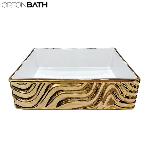 Ortonbath Rectangular Middle East Glossy Thin Edge Gold Bathroom Vessel