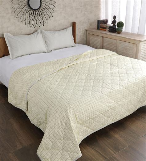 Buy Cream Solid 180 Tc Microfibre Double Bed Cover By Casacraft Online