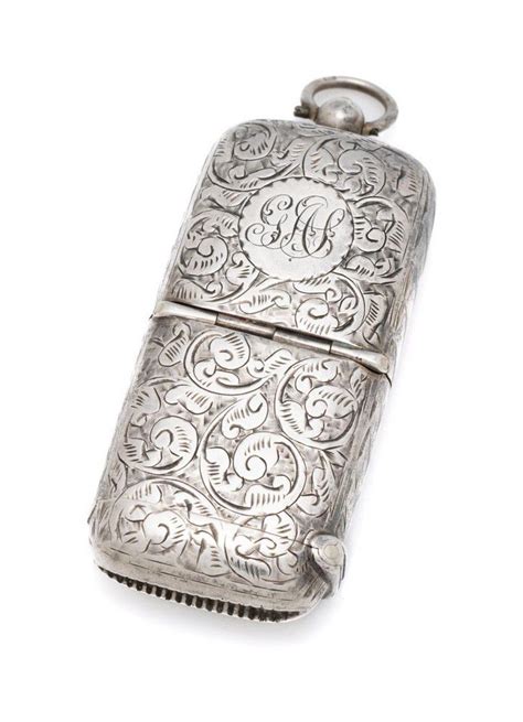 Edwardian Sterling Silver Vesta Sovereign Case With Monogram Smoking